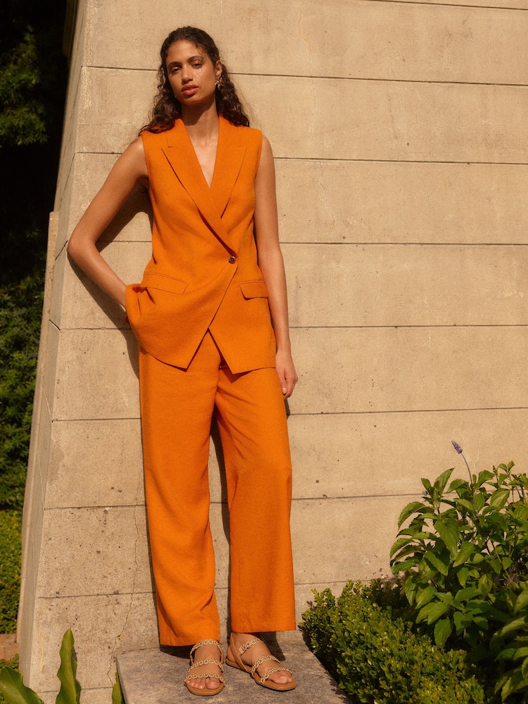 Orange Sleeveless Asymmetric Tailored Blazer - Image 2 of 6