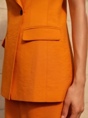 Orange Sleeveless Asymmetric Tailored Blazer - Image 4 of 6