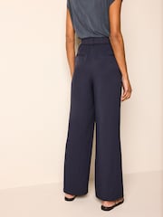 Navy Blue Elasticated Back Wide Leg Trousers - Image 4 of 7