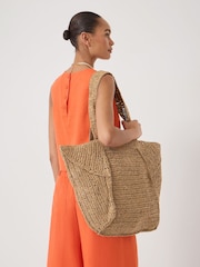 Hush Natural Aster Raffia Panel Tote Bag - Image 1 of 7