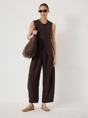Hush Brown Dania Linen Blend Barrel Leg Trousers - Image 1 of 7
