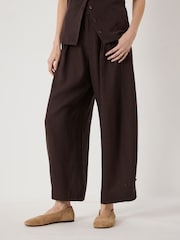 Hush Brown Dania Linen Blend Barrel Leg Trousers - Image 2 of 7