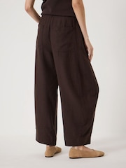 Hush Brown Dania Linen Blend Barrel Leg Trousers - Image 3 of 7