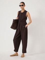 Hush Brown Dania Linen Blend Barrel Leg Trousers - Image 6 of 7