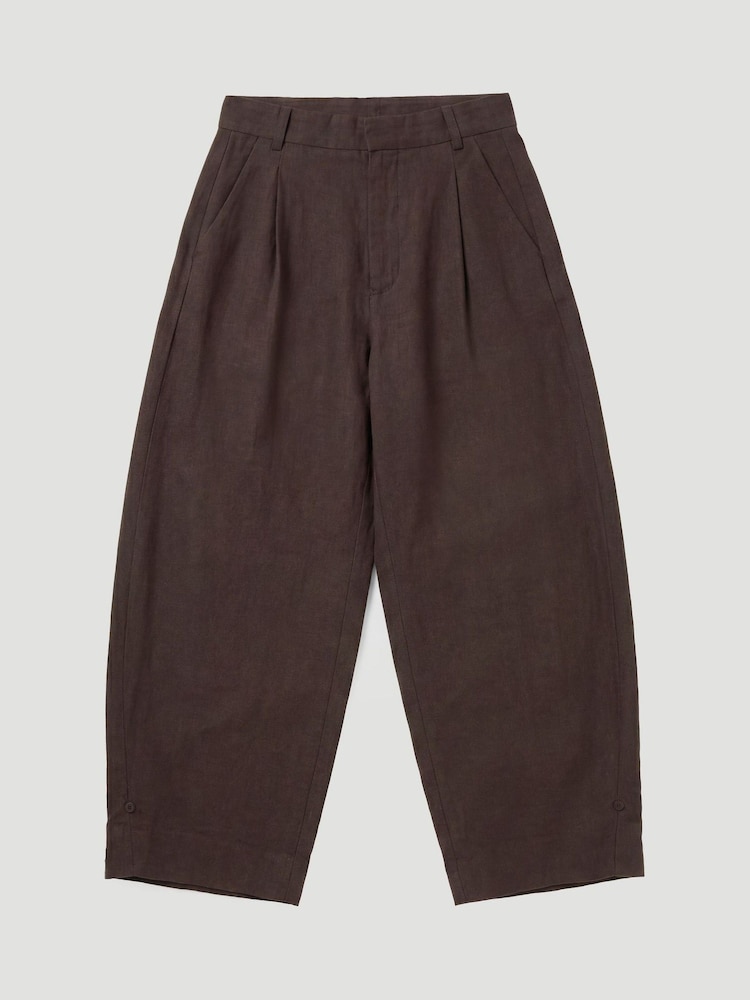 Hush Brown Dania Linen Blend Barrel Leg Trousers - Image 7 of 7