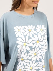 Yours Curve Blue Boxy Placement Print T-Shirt - Image 3 of 7