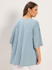 Yours Curve Blue Boxy Placement Print T-Shirt - Image 5 of 7