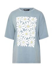 Yours Curve Blue Boxy Placement Print T-Shirt - Image 6 of 7