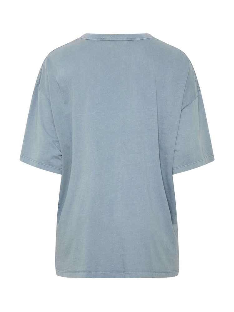 Yours Curve Blue Boxy Placement Print T-Shirt - Image 7 of 7 Yours Curve Blue Boxy Placement Print T-Shirt - Image 7 of 7