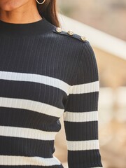 Sosandar Black Button Detail Rib Knit Dress - Image 5 of 5