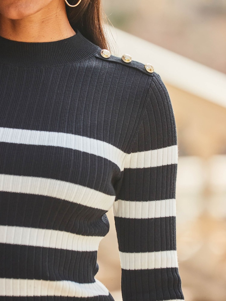 Sosandar Black Button Detail Rib Knit Dress - Image 5 of 5