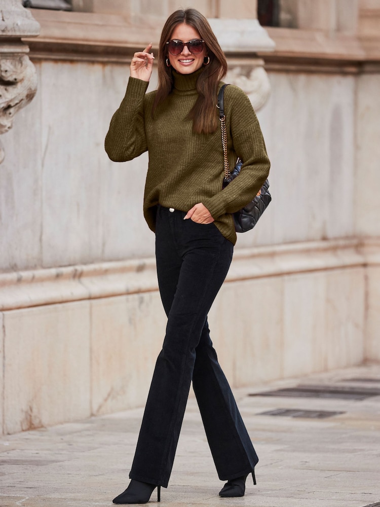 Sosandar Green Chevron Knit Roll Neck Jumper - Image 1 of 5