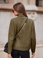 Sosandar Green Chevron Knit Roll Neck Jumper - Image 2 of 5
