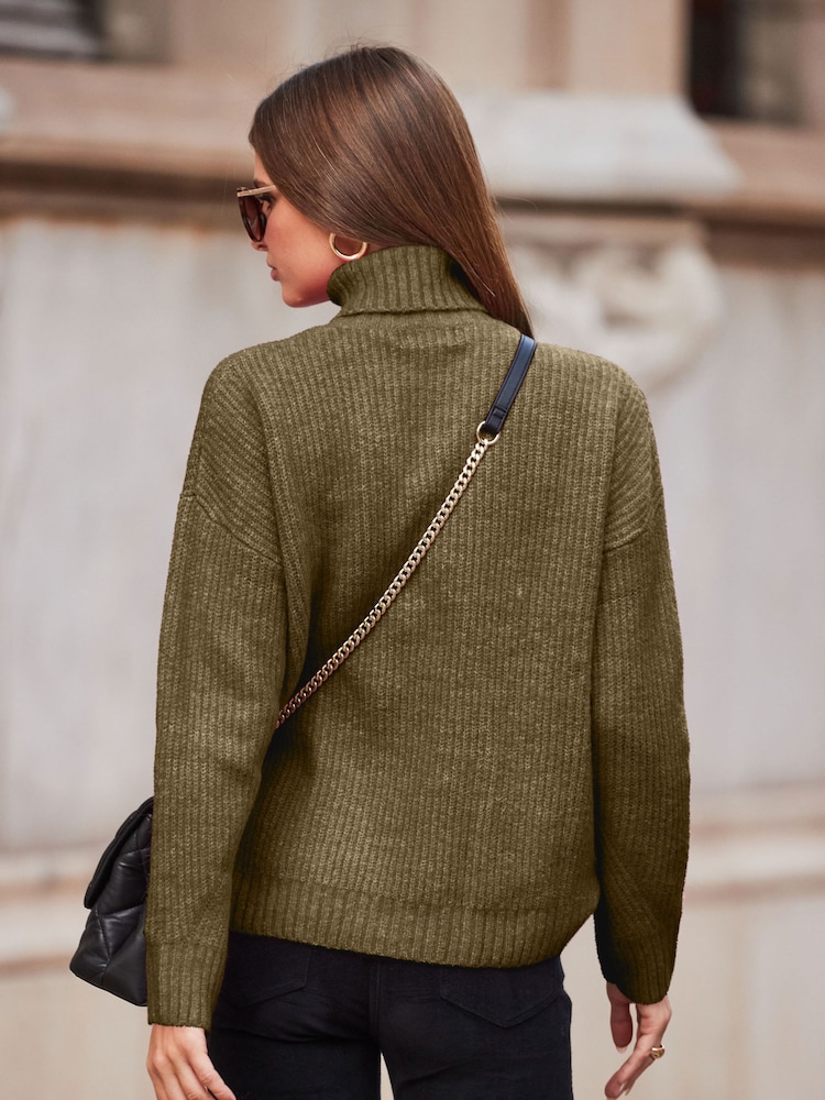 Sosandar Green Chevron Knit Roll Neck Jumper - Image 2 of 5