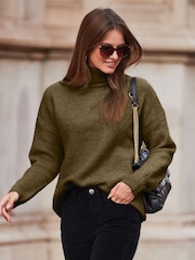 Sosandar Green Chevron Knit Roll Neck Jumper - Image 4 of 5