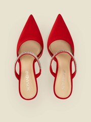Sosandar Red Sofia Satin Diamante Strap Pointed Toe Mules - Image 5 of 5