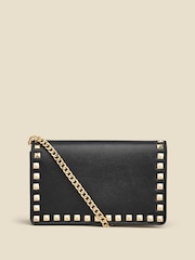 Sosandar Black Faux Leather Stud Detail Flap Bag - Image 2 of 5