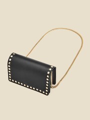 Sosandar Black Faux Leather Stud Detail Flap Bag - Image 4 of 5