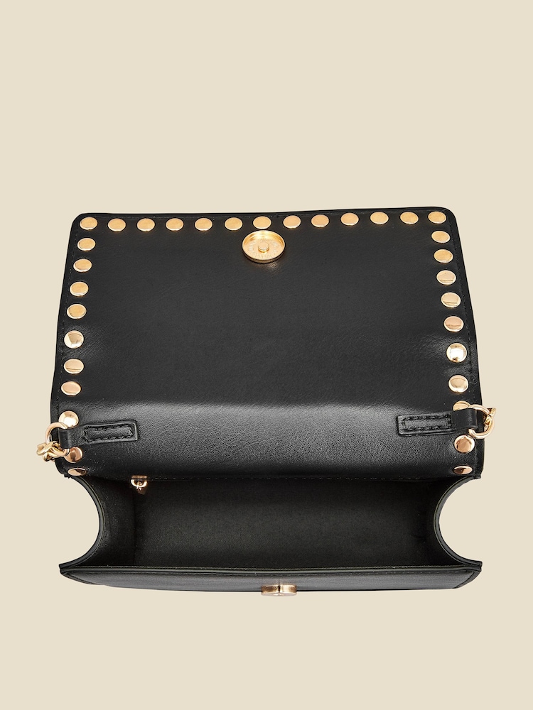 Sosandar Black Faux Leather Stud Detail Flap Bag - Image 5 of 5