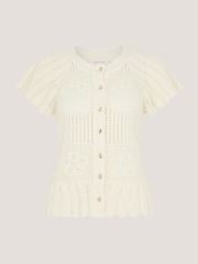 Monsoon Cream Indi Short Sleeve Floral Pointelle Cardigan - Image 1 of 1