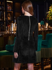 Sosandar Black Velvet Fit and Flare Dress With Button Pocket Detail - Image 2 of 5
