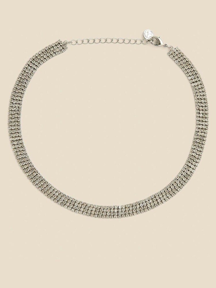 Sosandar Silver Tone Rhinestone Choker Necklace - Image 1 of 1