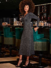 Sosandar Black Chain Lace-Up Fit and Flare Dress - Image 3 of 5