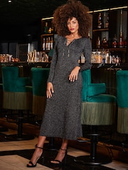 Sosandar Black Chain Lace-Up Fit and Flare Dress - Image 5 of 5