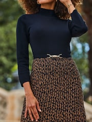 Sosandar Black Two Part Knitted Midi Dress With Belt - Image 5 of 5