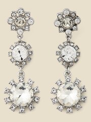 Sosandar Metallic Diamante Triple Stone Drop Earrings - Image 2 of 3