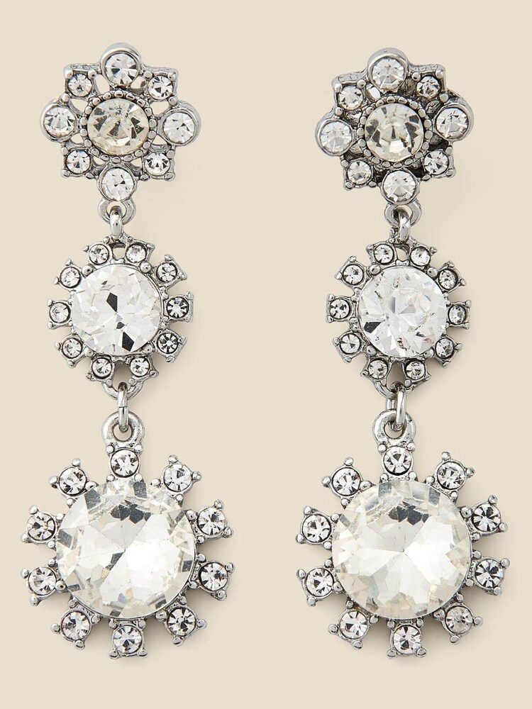 Sosandar Metallic Diamante Triple Stone Drop Earrings - Image 2 of 3