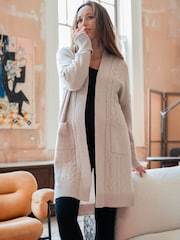 Seraphine Cream Knit Maternity Cardigan With Patch Pockets - Image 1 of 7