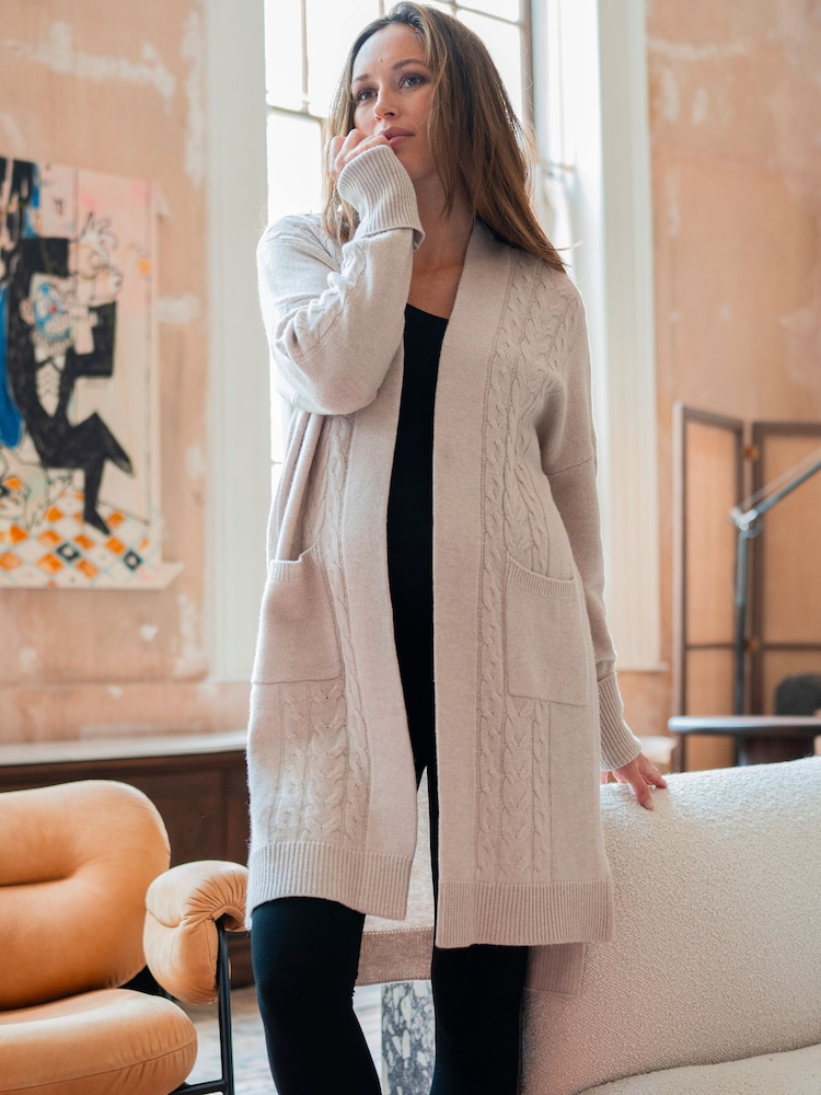 Seraphine Cream Knit Maternity Cardigan With Patch Pockets - Image 1 of 7