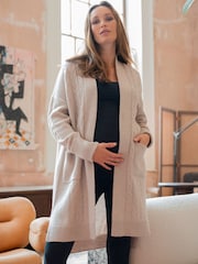 Seraphine Cream Knit Maternity Cardigan With Patch Pockets - Image 3 of 7