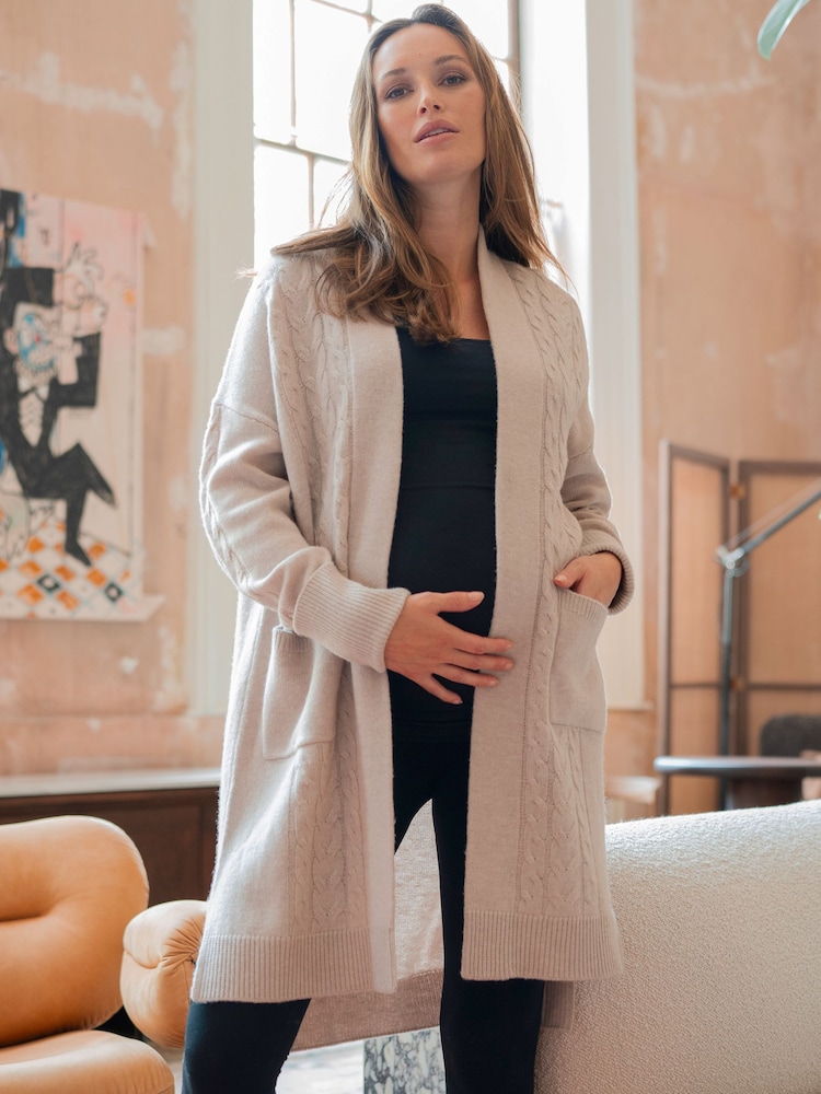 Seraphine Cream Knit Maternity Cardigan With Patch Pockets - Image 3 of 7