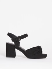 JD Williams Black Suede Knotted Vamp Wedge Sandals In Extra Wide Fit - Image 1 of 3