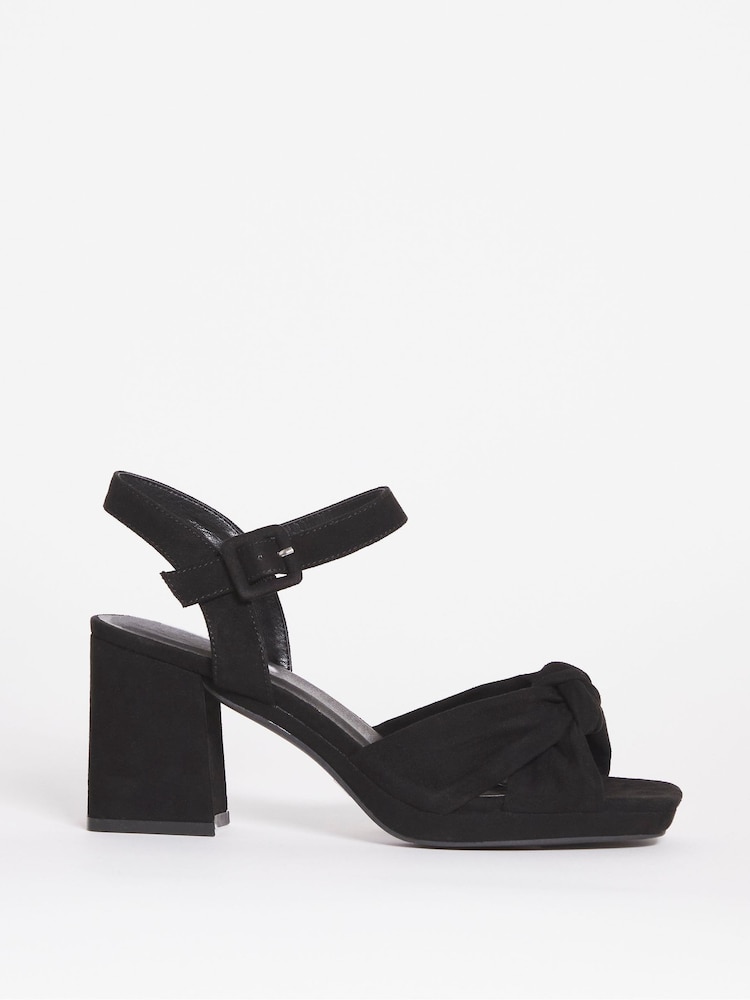JD Williams Black Suede Knotted Vamp Wedge Sandals In Extra Wide Fit - Image 1 of 3