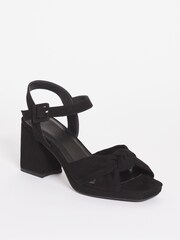 JD Williams Black Suede Knotted Vamp Wedge Sandals In Extra Wide Fit - Image 3 of 3