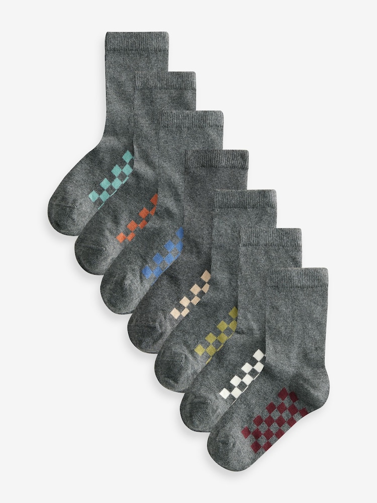 Grey Checkerboard Cotton Rich Socks 7 Pack - Image 1 of 8