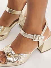 JD Williams Gold Knotted Vamp Wedge Sandals In Extra Wide Fit - Image 4 of 5
