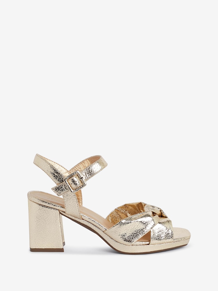 JD Williams Gold Knotted Vamp Wedge Sandals In Extra Wide Fit - Image 5 of 5