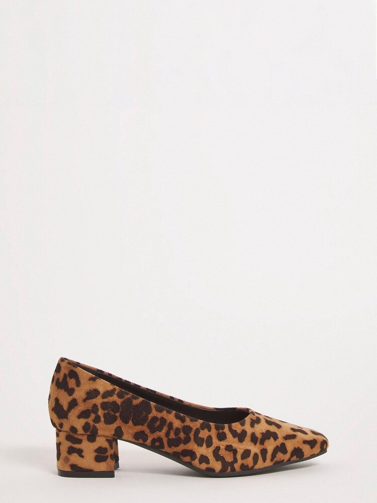 JD Williams Animal Leopard Print Wide Fit Flexi Sole Court Shoes - Image 1 of 3