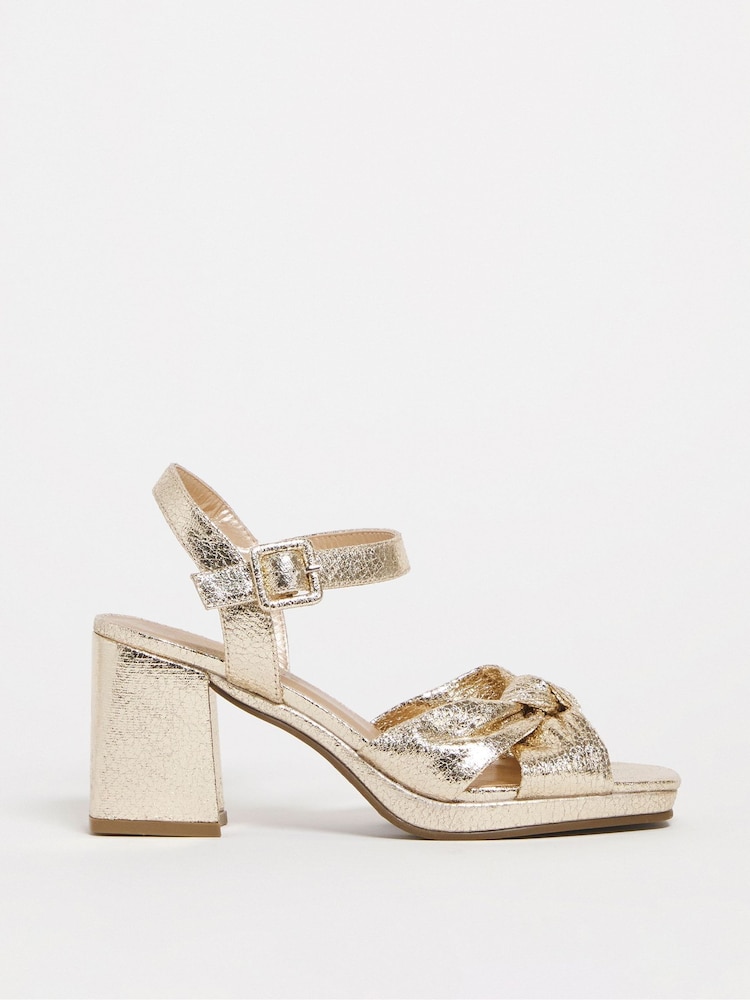 JD Williams Gold Knotted Vamp Wedge Sandals In Wide Fit - Image 1 of 7 JD Williams Gold Knotted Vamp Wedge Sandals In Wide Fit - Image 1 of 7