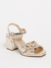 JD Williams Gold Knotted Vamp Wedge Sandals In Wide Fit - Image 2 of 7