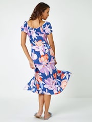 Roman Purple Retro Floral Print Fit and Flare Dress - Image 2 of 5