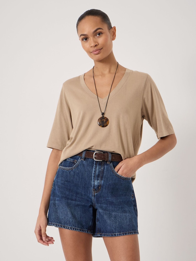 Hush Brown Reece V-Neck Drapey T-Shirt - Image 1 of 5 Hush Brown Reece V-Neck Drapey T-Shirt - Image 1 of 5