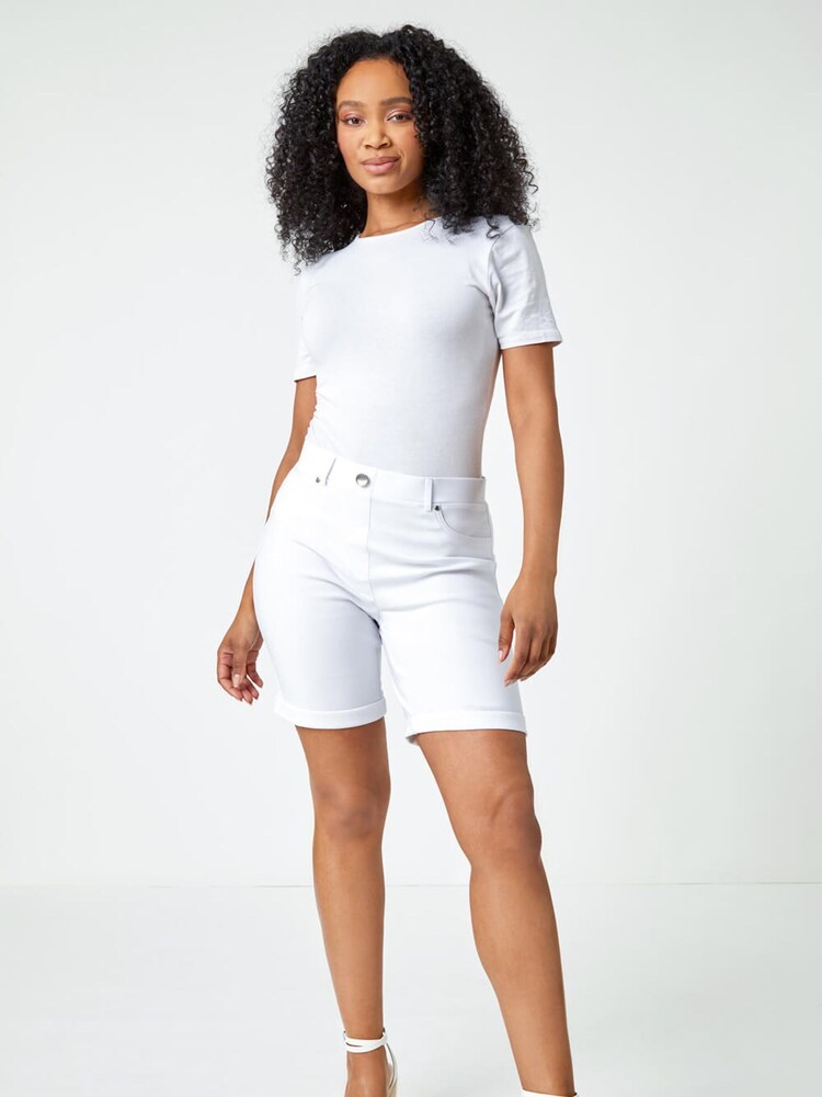 Roman White Petite Turned Hem Stretch Shorts - Image 2 of 5