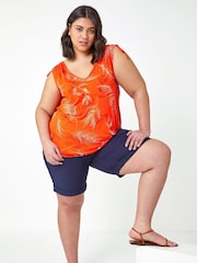 Roman Blue Curve Turned Hem Stretch Shorts - Image 1 of 5