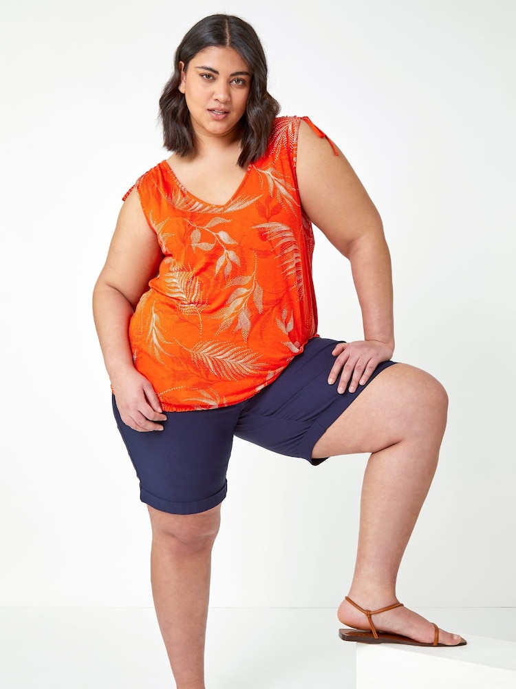 Roman Blue Curve Turned Hem Stretch Shorts - Image 1 of 5