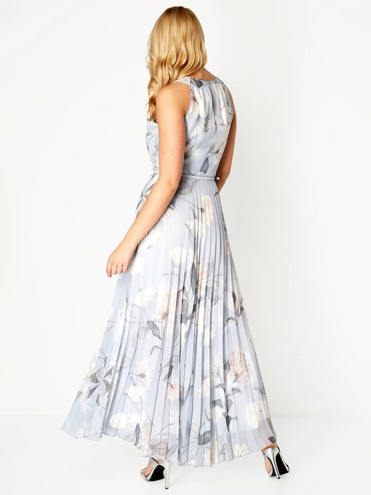 Roman Grey Lace Top Overlay Pleated Midi Dress - Image 2 of 4 Roman Grey Lace Top Overlay Pleated Midi Dress - Image 2 of 4